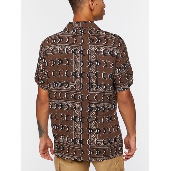 MENS CRESCENT MOON BROWN PRINT SHIRT - Picture 2 of 8